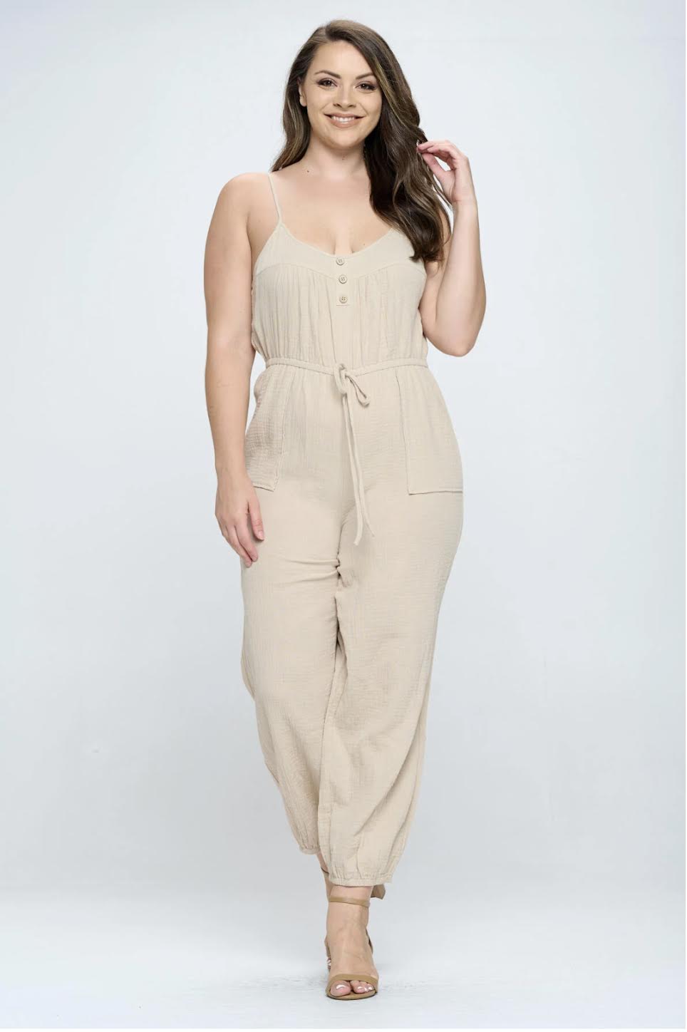 Gauze Button Down Jumpsuit