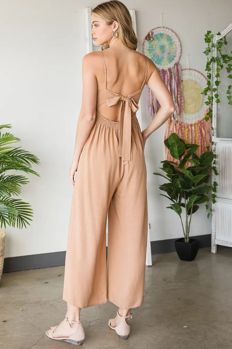 Smocked Flare Jumpsuit