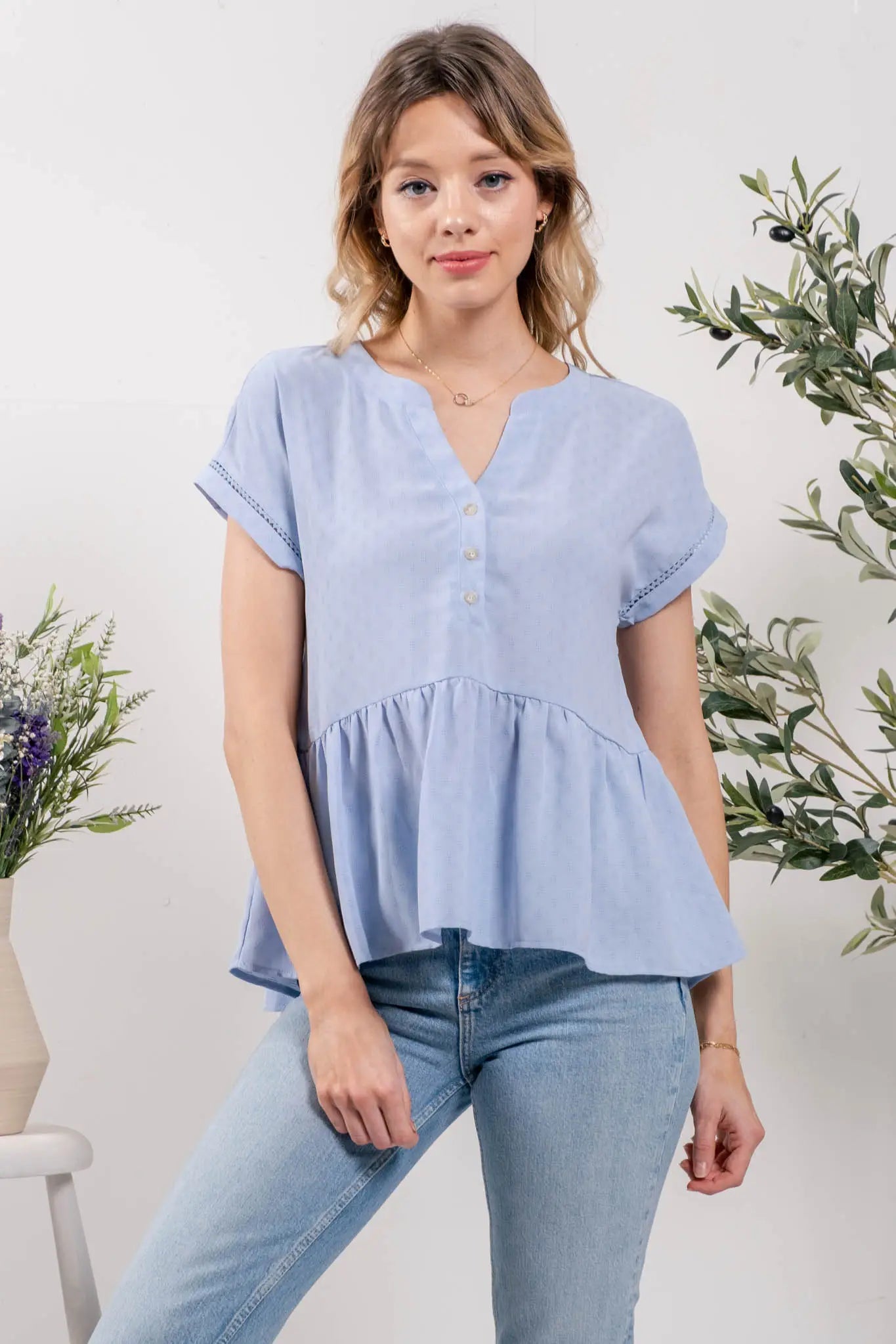 Ruffle Hem Solid Woven Top