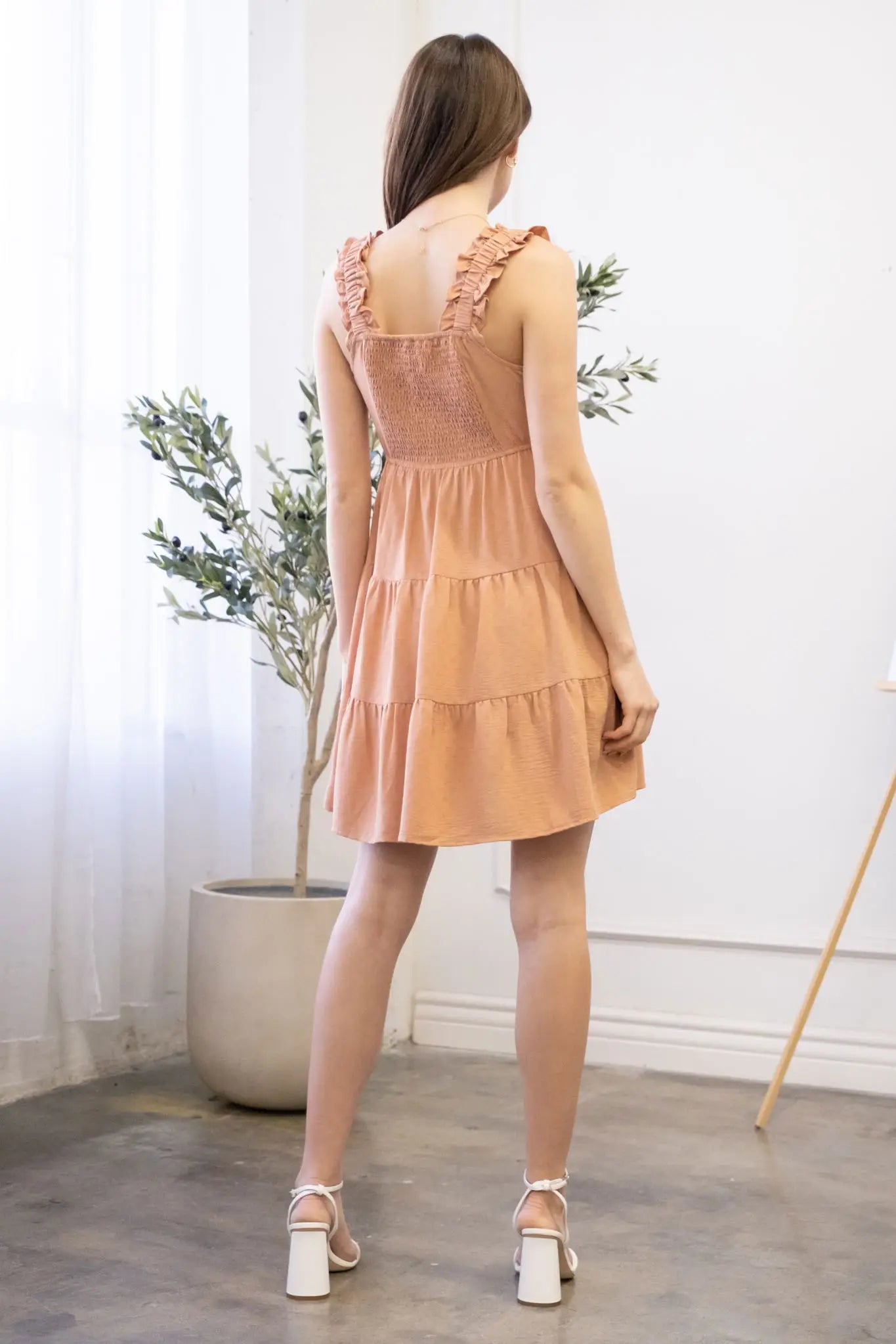 Scrunched Wide Strap Mini Dress