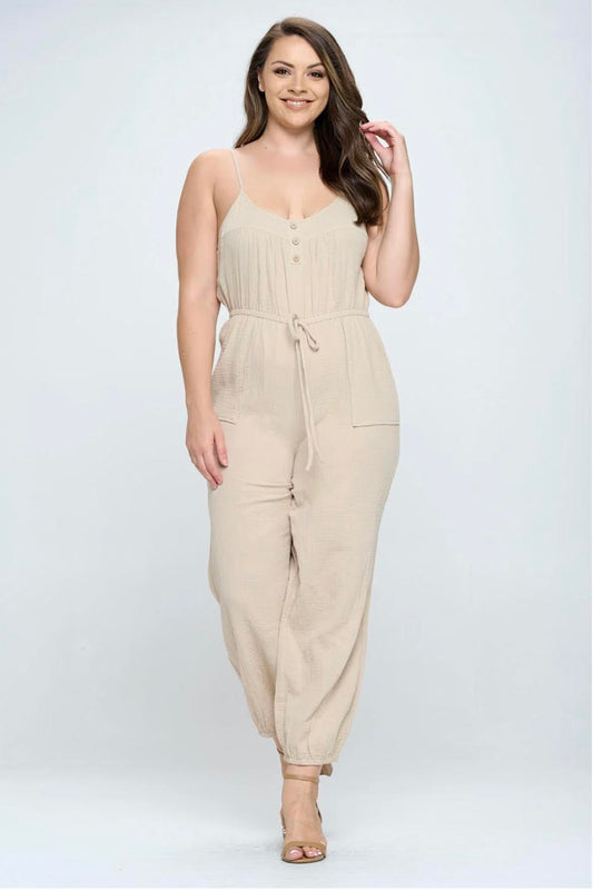 Gauze Button Down Jumpsuit